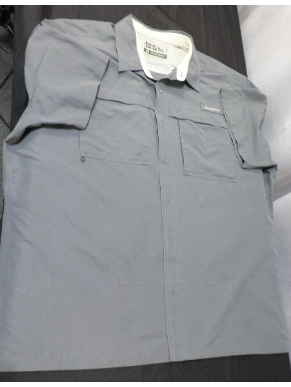 CLEAN EUC DESIGNER EDDIE BAUER SPORT SHOP POLY BLEND FISHING GRAY SHIRT 2X-LARGE